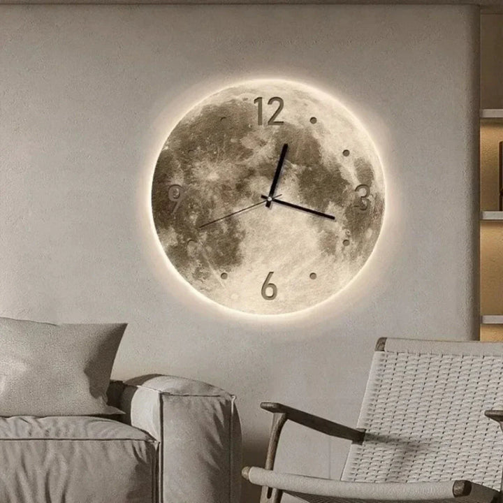 Designerski zegar ścienny z motywem nocnego nieba i subtelnym oświetleniem, elegancki dodatek do domu.