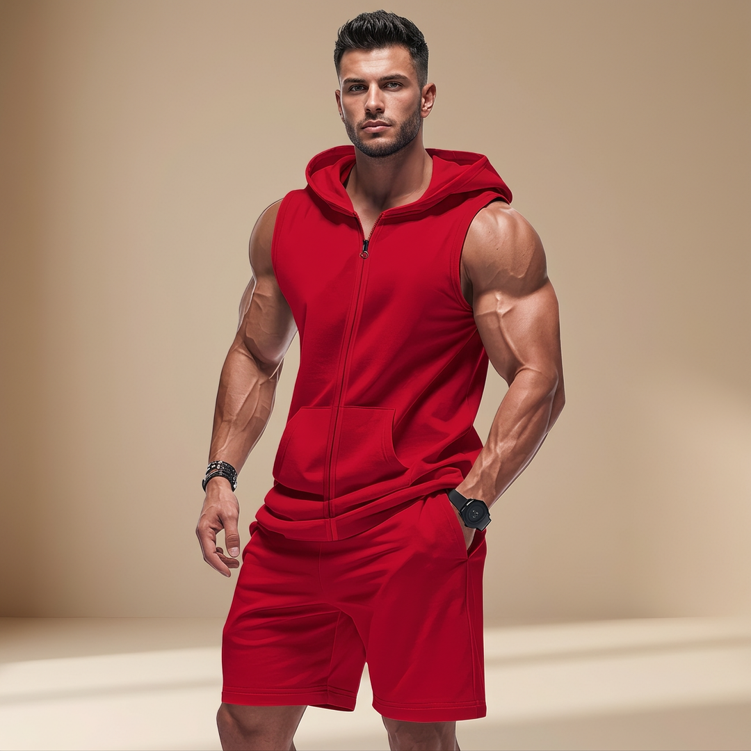 Krótkie spodenki męskie, element wygodnego zestawu sportowego. Idealne na lato, casualowy styl, komfort na co dzień.