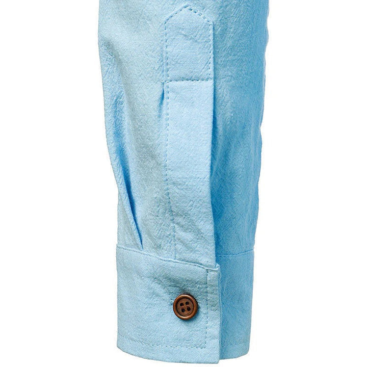Wygodna męska koszula retro z długim rękawem. Przewiewna koszula na lato, idealna do casualowych i eleganckich stylizacji męskich.