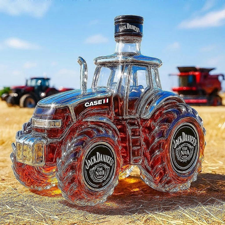 Elegancka szklana karafka do whisky 300ml z wygrawerowanym 3D traktorem, idealna na prezent.