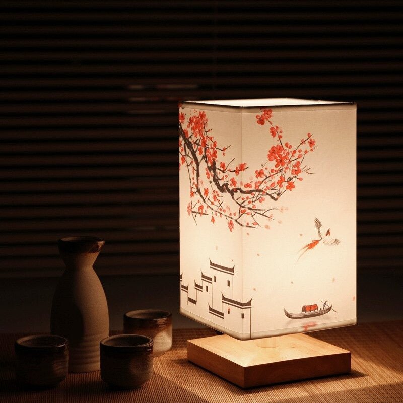 Lampa stołowa HikariGlow w stylu Japandi. Drewniana, minimalistyczna lampka nocna idealna do sypialni.