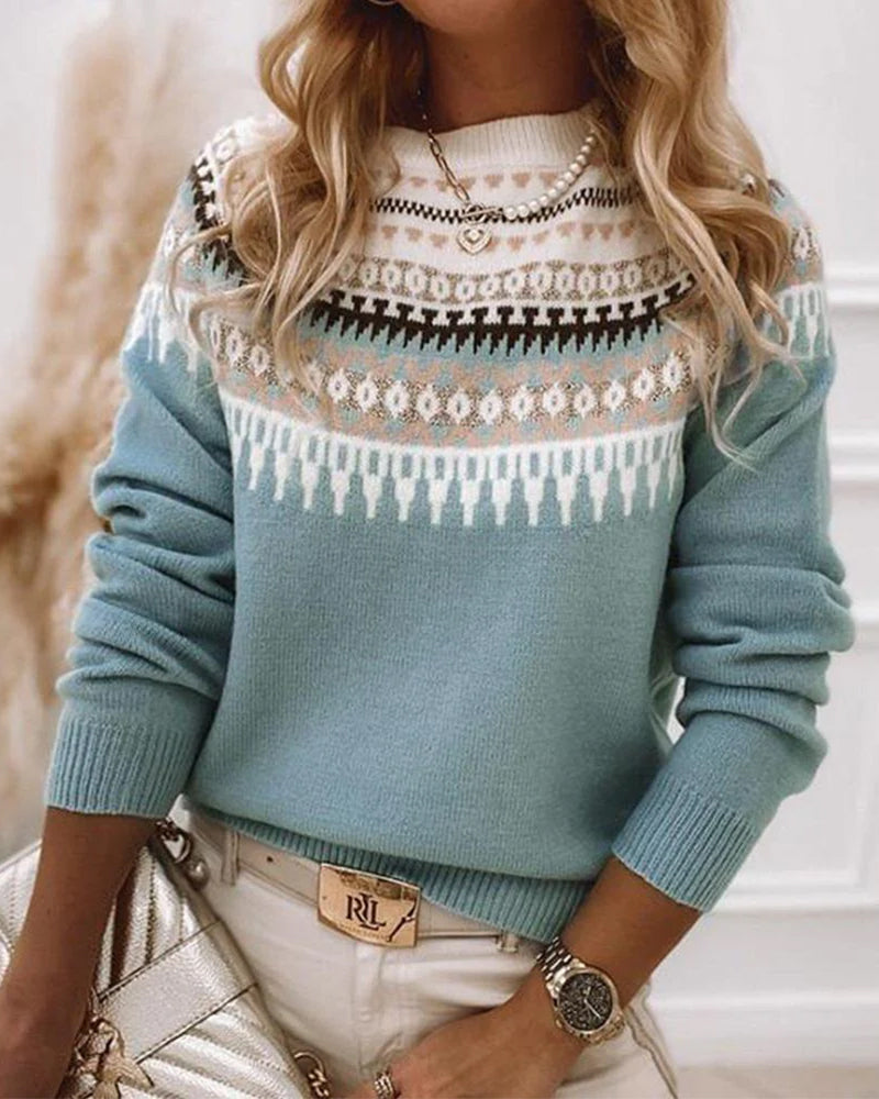 Damski sweter Fair Isle z wzorem nordyckim, idealny na zimę i jesień, komfort i styl.