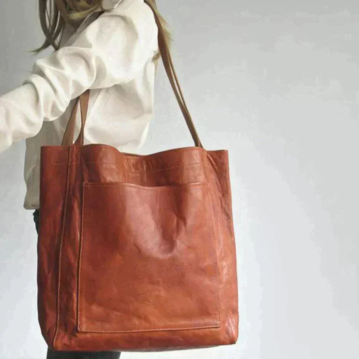 Brązowa torebka skórzana damska vintage shopper. Elegancka i pojemna, idealna na co dzień.