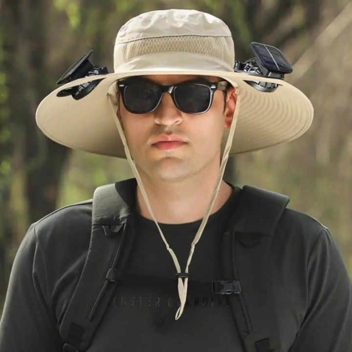 Kapelusz z wentylatorem. Ochrona przed słońcem i upałem. Doskonały do turystyki i outdooru.