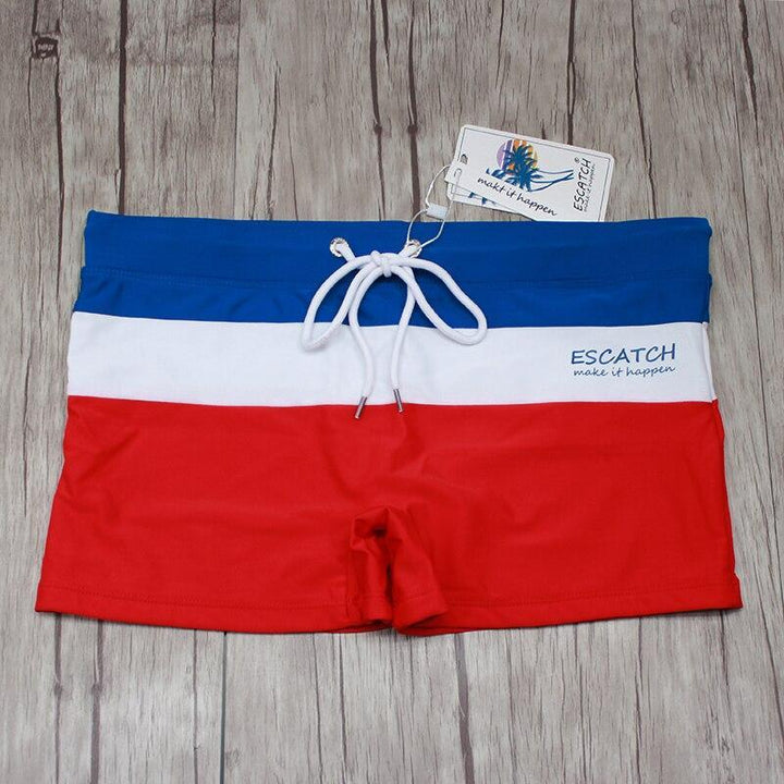 Męskie kąpielówki bokserki w paski, idealne do sportów wodnych i aktywnego wypoczynku. Modny design na basen.