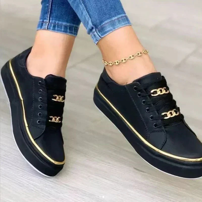 Damskie sneakersy ortopedyczne na platformie. Wygodne, sznurowane obuwie casualowe do miejskich stylizacji.