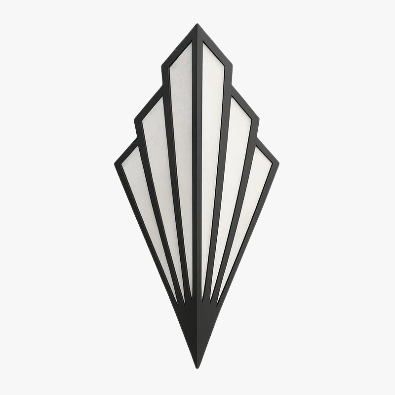 Kinkiet ścienny Art Deco z metalu, czarny, z geometrycznym wzorem wachlarza. Idealny do salonu, sypialni.