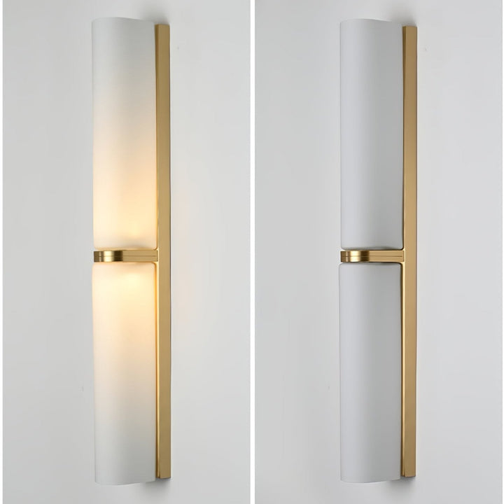 Nowoczesny kinkiet LED, minimalistyczna lampa ścienna z cylindrycznym kloszem, oświetlenie dekoracyjne.