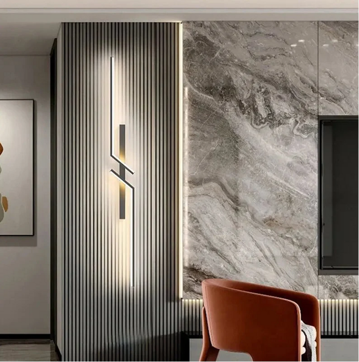 Minimalistyczny geometryczny kinkiet LED, nowoczesna lampa ścienna do salonu, sypialni, designerskie oświetlenie wnętrz.