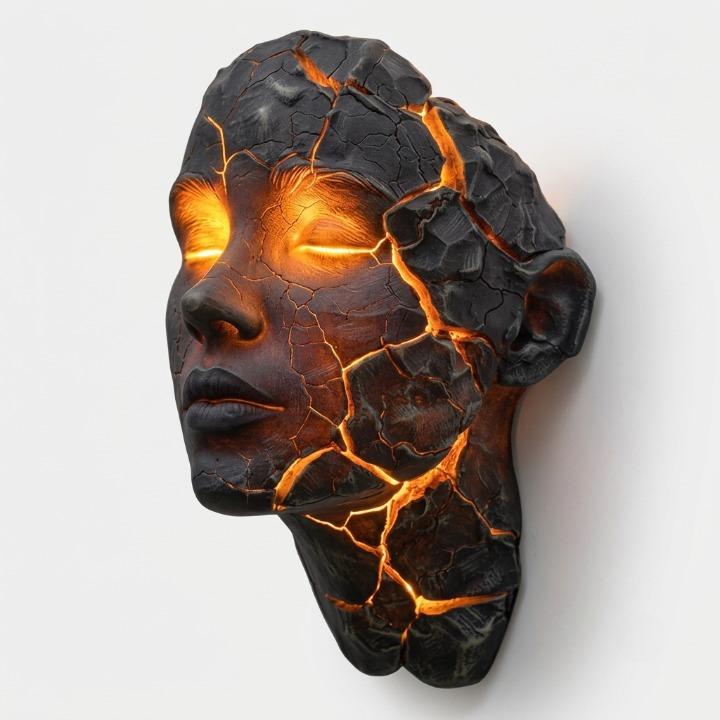 Kinkiet ścienny rzeźba twarzy z podświetleniem LED. Modern art do dekoracji wnętrz.