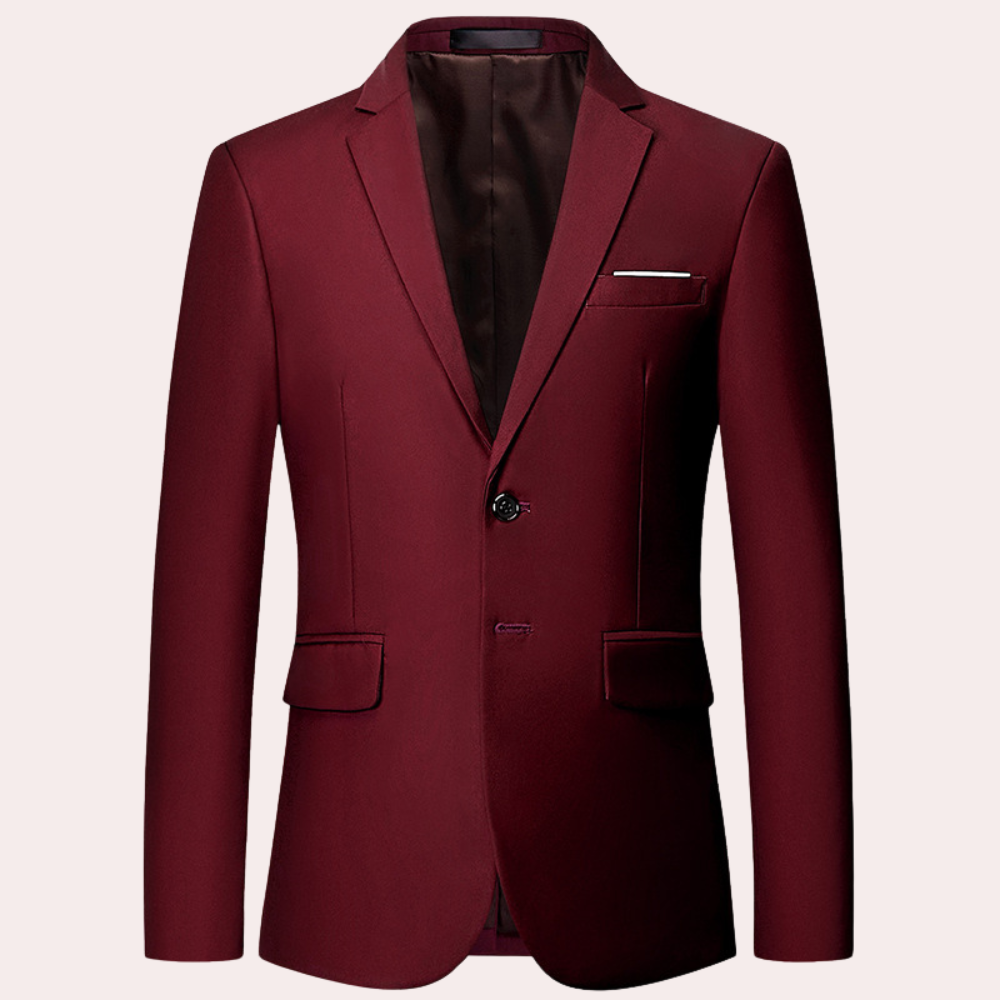Biznesowa męska marynarka slim fit Ariston. Elegancki blazer jednorzędowy, idealny na co dzień.