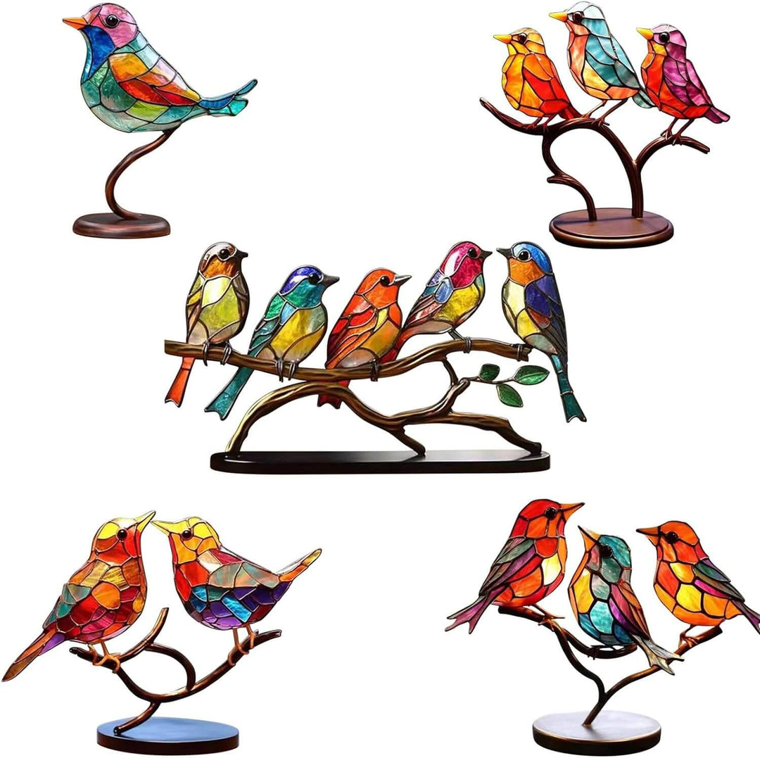 Figurka 'ColorBirds': żywe, kolorowe ptaki na gałęzi. Nowoczesna ozdoba do każdego pomieszczenia.