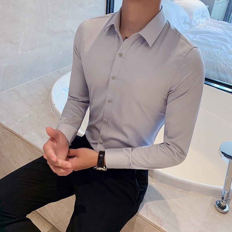 Modna koszula męska casual slim fit, wygodna i uniwersalna, z długim rękawem, odzież męska.