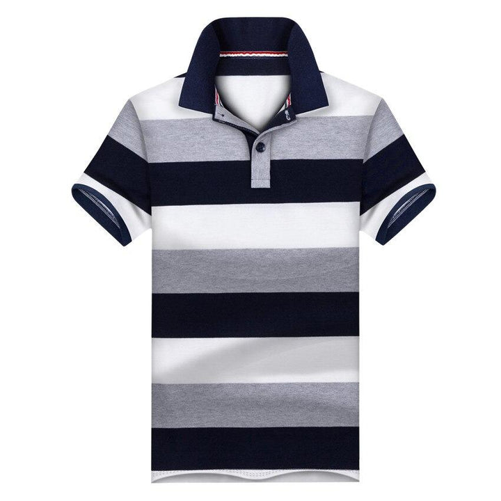 Męska koszulka polo w szaro-bordowe paski, krótki rękaw. Idealna do stylizacji casual i smart casual.