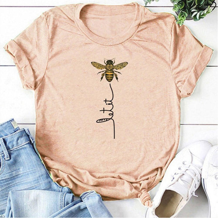 Damska koszulka T-shirt z motywem pszczoły. Wygodny, luźny krój idealny do letnich, casualowych stylizacji.
