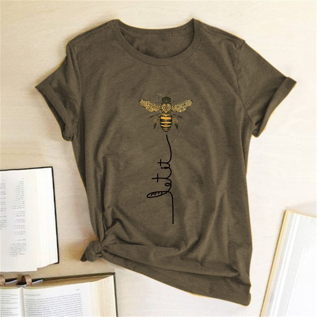Miękka, oddychająca damska koszulka T-shirt z motywem pszczoły. Wygodny materiał na lato i na co dzień.