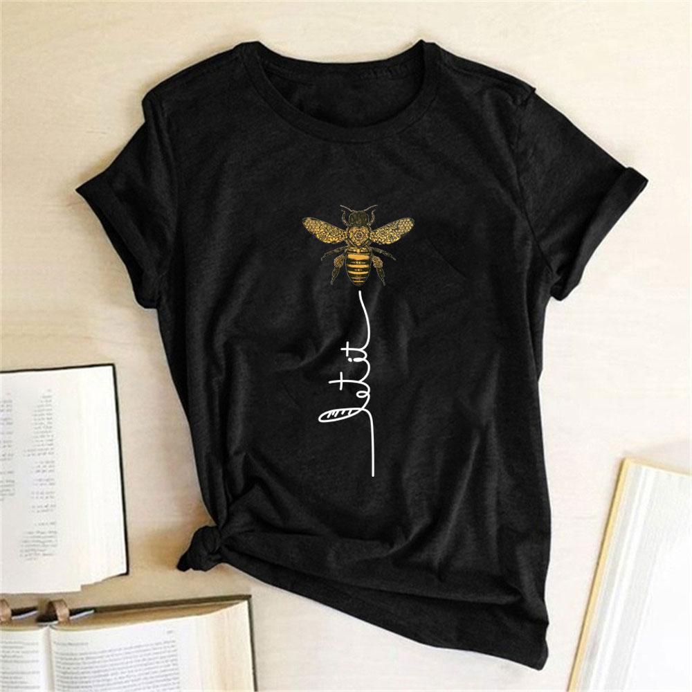 Kolorowa damska koszulka T-shirt z oryginalnym motywem pszczoły. Modny, letni T-shirt na ciepłe dni.