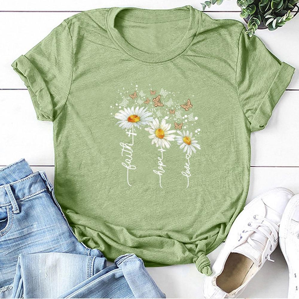 Miękka damska koszulka T-shirt z kwiatowym nadrukiem, zapewniająca wygodę latem.
