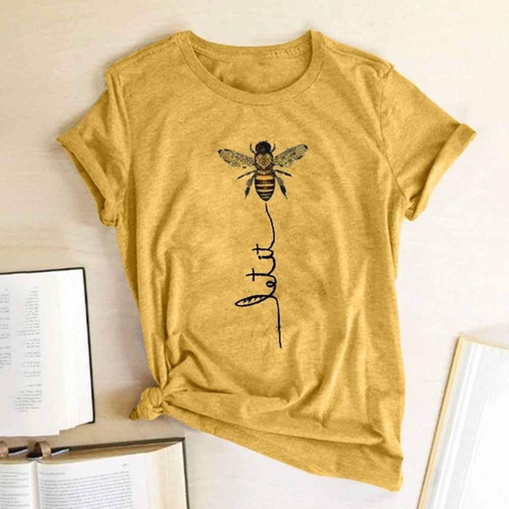 Żywa, kolorowa damska koszulka T-shirt z przyciągającym wzrok motywem pszczoły. Idealna na lato.