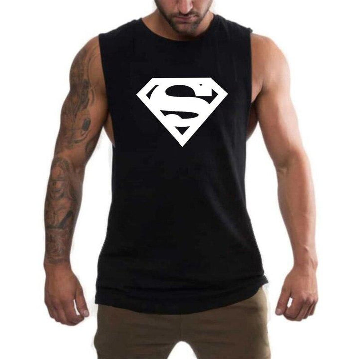 Czarny męski tank top superbohatera, dopasowany, z logo. Idealny na lato, do sportu lub na co dzień.