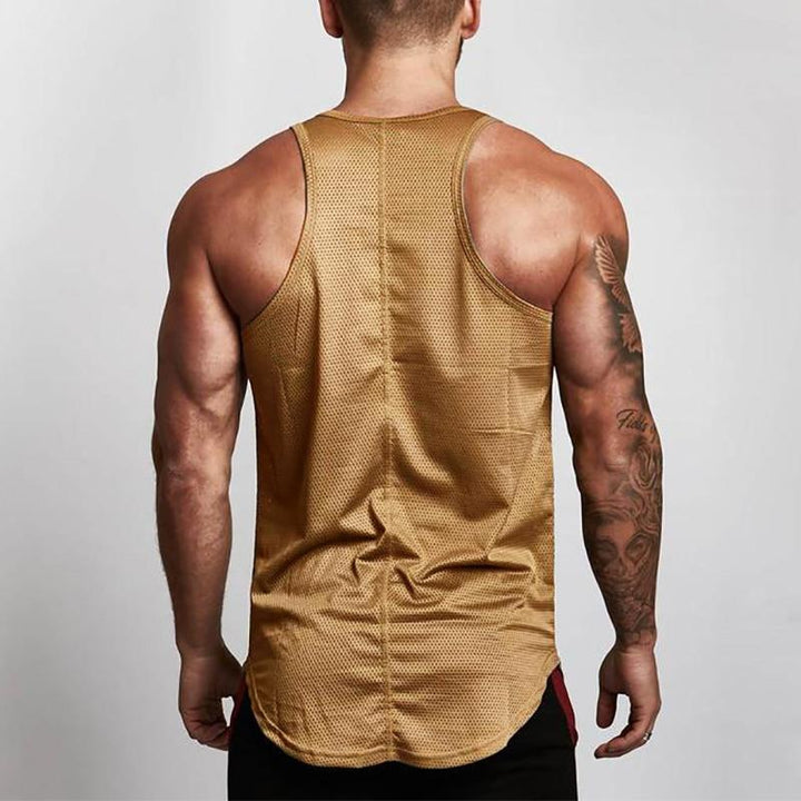 Szary męski tank top z wyrazistym napisem. Stylowa letnia koszulka slim fit na co dzień.