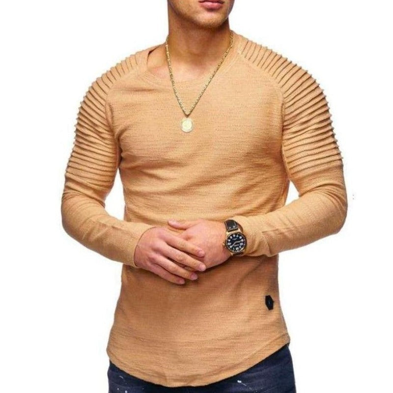 Męska koszulka z długim rękawem, dopasowana. Basicowy o-neck, idealna na co dzień i do casualowych stylizacji.