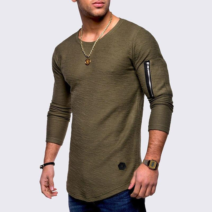 Męska koszulka slim fit z długim rękawem i praktycznym suwakiem. Komfortowy t-shirt męski basic.