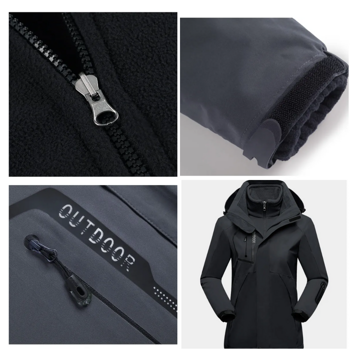 Stylowa damska kurtka outdoor Romy 3w1. Całoroczna, wodoodporna, z odpinanym polarem. Na modną turystykę.