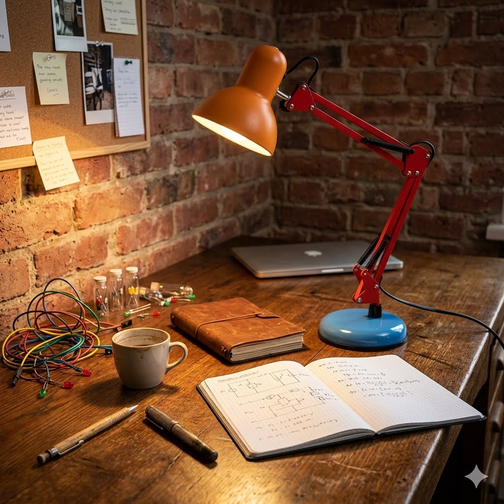 Elegancka lampa biurkowa retro z regulowanym ramieniem do gabinetu. Oświetlenie vintage, idealne do pracy.