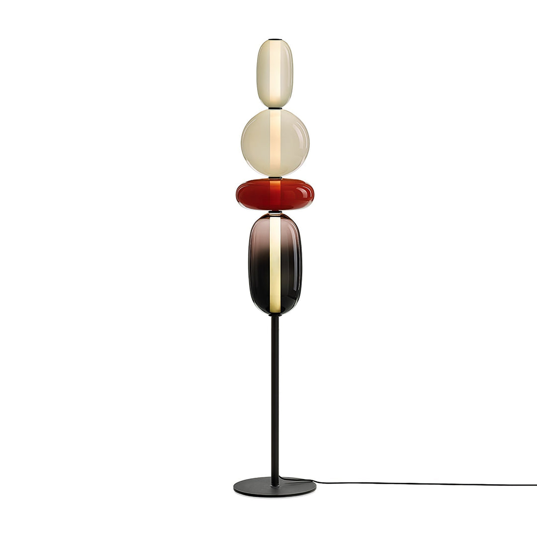Lampa podłogowa szklana Art Deco, designerskie klosze-kamienie, tworzy wyjątkowe oświetlenie salonu.