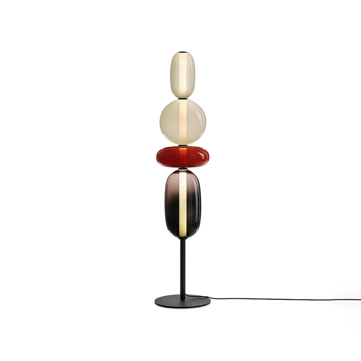 Oryginalna lampa podłogowa Art Deco ze szklanymi kloszami w kształcie kamieni, styl i elegancja.