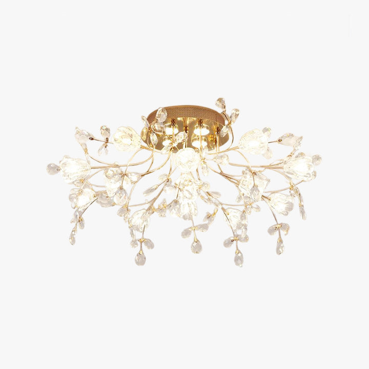 Lampa sufitowa kryształowa LED w stylu Art Deco. Kwiatowe zdobienia idealne do sypialni.