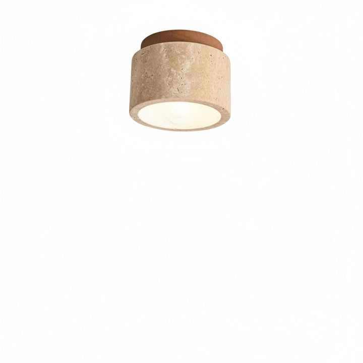 Elegancka lampa sufitowa Japandi z kloszem marmurowym i drewnianymi akcentami orzechowymi. Oświetlenie LED.