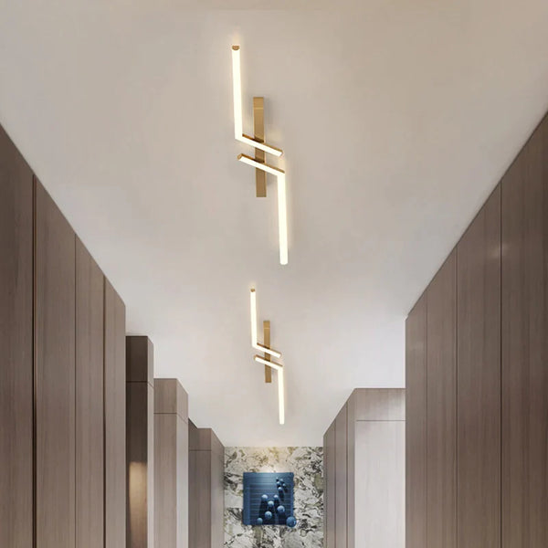 Metalowa lampa LED liniowa sufitowa, ściemnialna. Eleganckie oświetlenie do nowoczesnego salonu i biura.