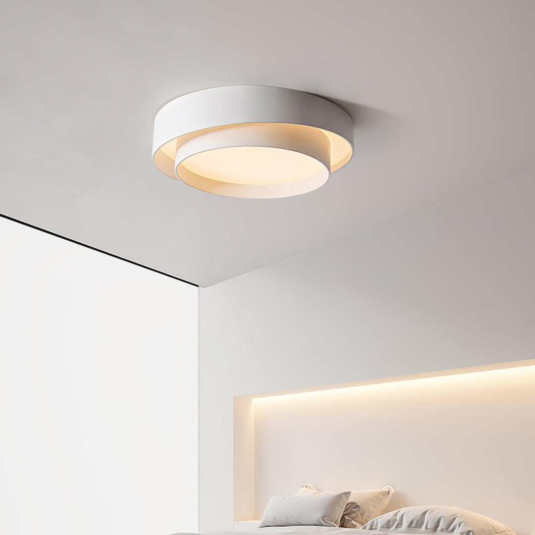 Designerskie oświetlenie sufitowe LED z podwójnym pierścieniem, sterowane pilotem.