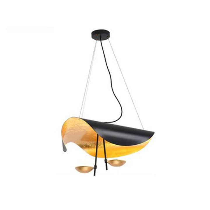 Metalowa lampa LED liść, nowoczesny design sufitowy, do salonu.