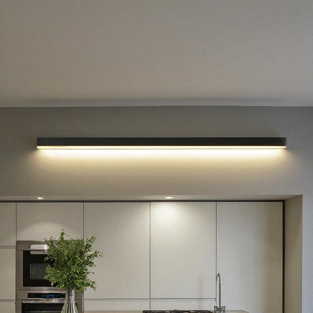 Elegancka podłużna lampa LED sufitowa w stylu skandynawskim. Minimalistyczne oświetlenie.