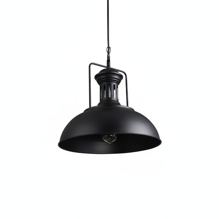 Lampa wisząca industrialna z metalowym kloszem kopułowym czarna, idealna do loftu, kuchni, jadalni.