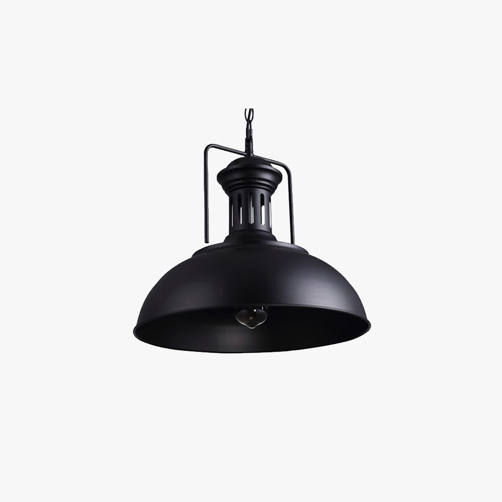 Oświetlenie industrialne wiszące, czarna lampa kopuła metalowa, styl loft do jadalni, E27.