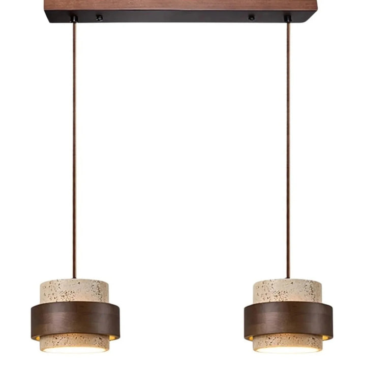 Minimalistyczna lampa sufitowa. Klosz kamienny, drewniane wykończenie. Cylindryczna lampa Japandi.
