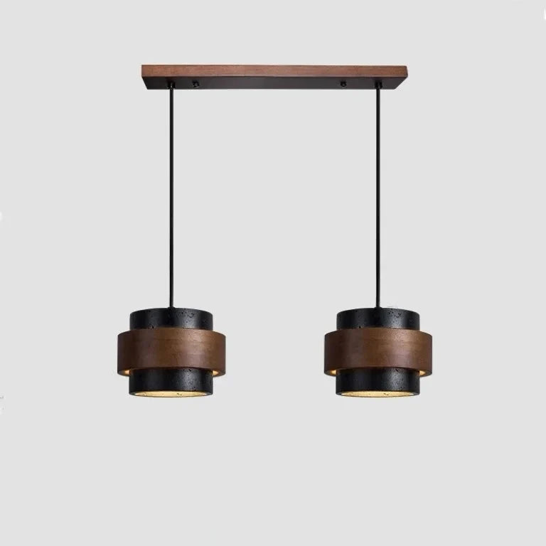 Oświetlenie sufitowe Japandi. Cylindryczny klosz z kamienia, drewno. Naturalny i minimalistyczny design.