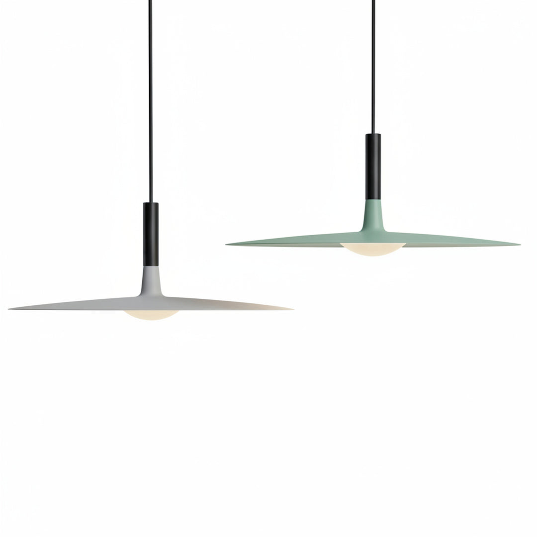 Lampa wisząca dyskowa LED, skandynawska, biała. Idealna nad stół do jadalni, nowoczesne oświetlenie.