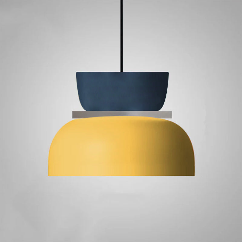 Skandynawska, geometryczna lampa wisząca Macarons. Metalowa konstrukcja, pastelowy klosz. Styl E27.
