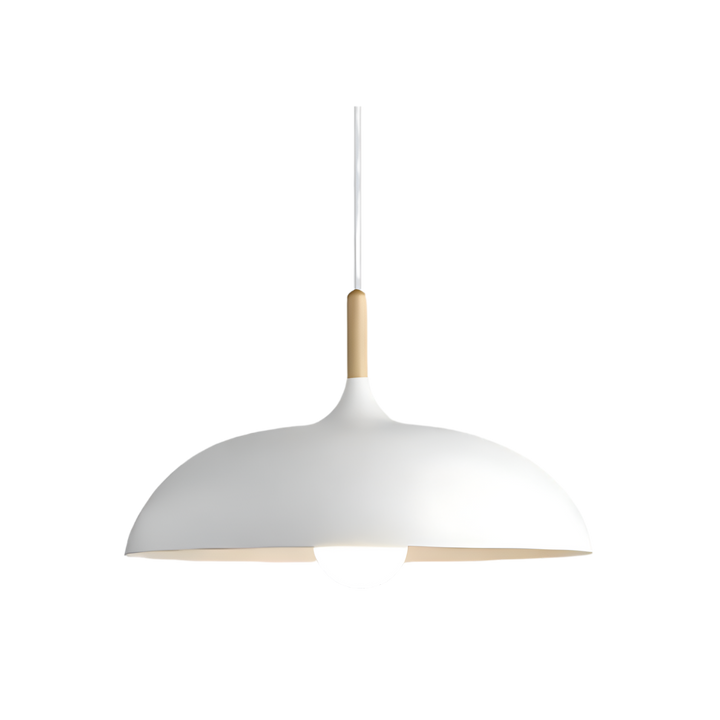 Lampa sufitowa minimalistyczna, okrągły klosz. Drewniany element. Do domu.