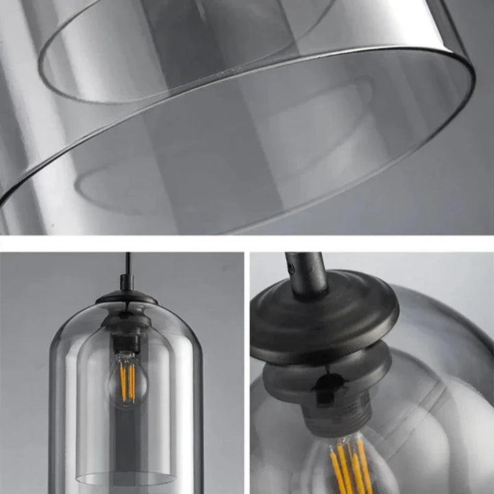 Lampa wisząca z brązowym kloszem szklanym, skandynawska E27. Nowoczesne oświetlenie do sypialni.