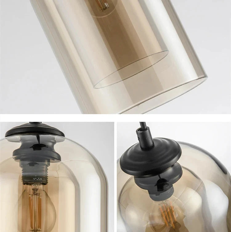 Elegancka lampa wisząca skandynawska, podwójny szklany klosz, nowoczesne oświetlenie E27.