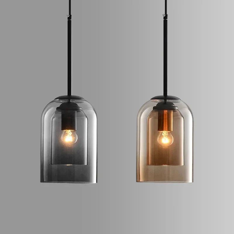 Nowoczesna lampa wisząca z podwójnym szklanym kloszem, E27. Oświetlenie w stylu skandynawskim.