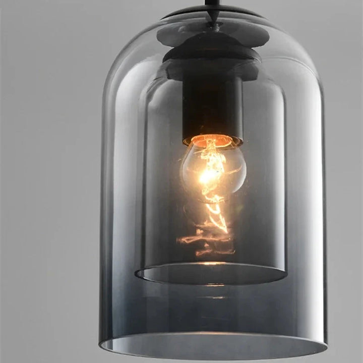 Lampa wisząca szary dymiony klosz, styl skandynawski, E27. Doskonała do nowoczesnej sypialni.