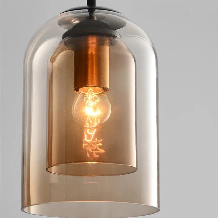 Wszechstronna lampa wisząca skandynawska, podwójny szklany klosz, pasuje do salonu i sypialni.