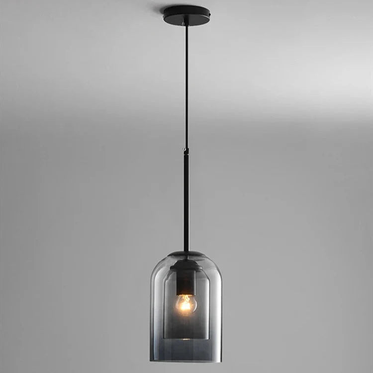 Lampa wisząca nowoczesna z podwójnym kloszem szklanym, E27. Stylowe oświetlenie do jadalni.
